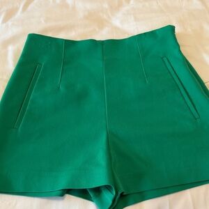 Zara High-Waist Green Tailored Shorts